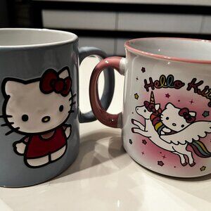 Hello Kitty Mug Set of 2 Ceramic Coffee Cups New Blue Pink Unicorn (NEW)